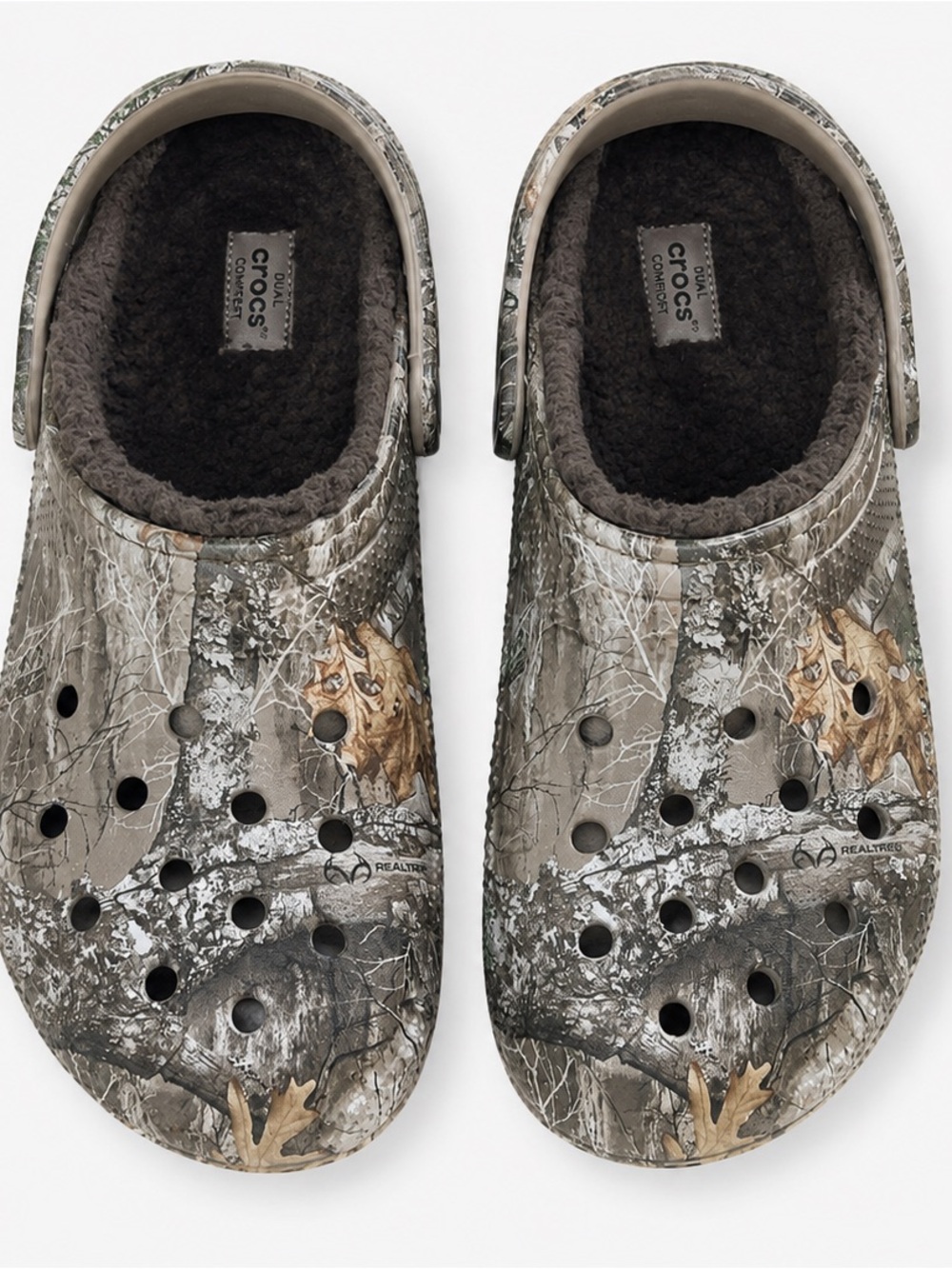 Crocs Unisex Classic Realtree Edge Camo Brown Lined Clogs Plush Lining M 8 W 10